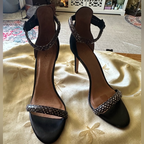 Joie Black w/ White Dots Ankle Strap Leather High Heel Shoes. - Picture 2 of 12